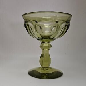 Set of 3 Vintage Green Glass Sherbet Dessert Goblets Hex Stem Flower Bowl